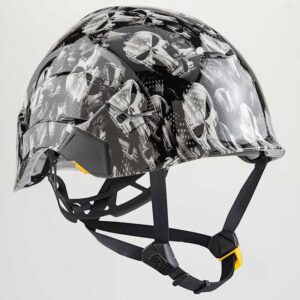 Punisher Skulls with Stars & Stripes in Black & White graphic printed on Petzl Helmets Side Straps